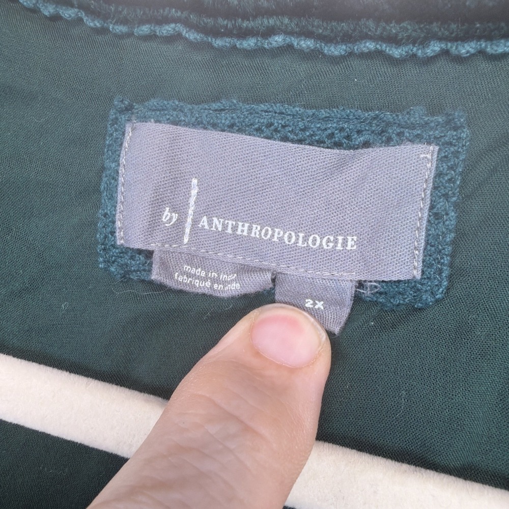 Anthropologie Women's 2X Green Velvet Mini Dress Smocked Waist Holiday Party - Picture 3 of 9
